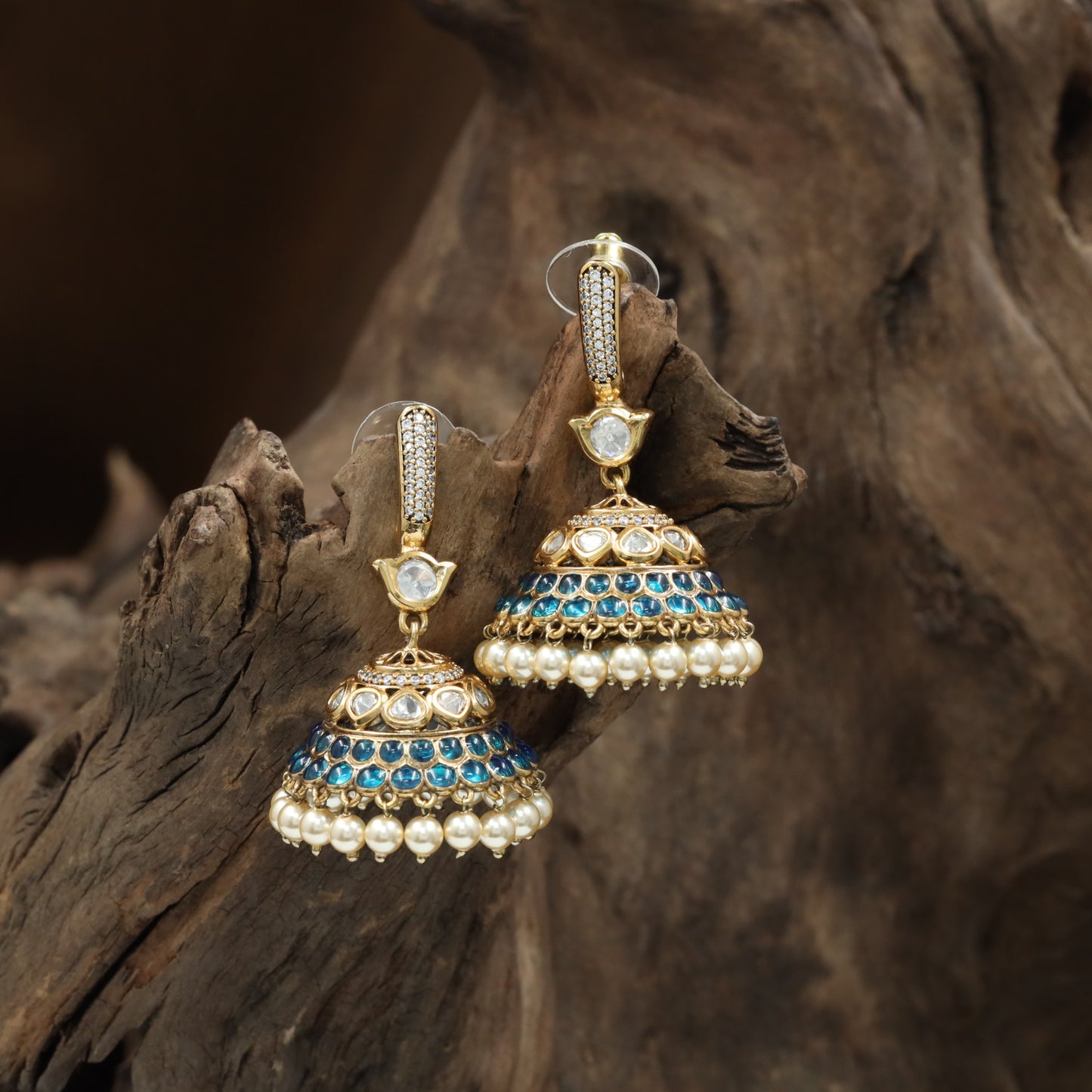 Decorative Pearl Jumka with Structured Dome Styling