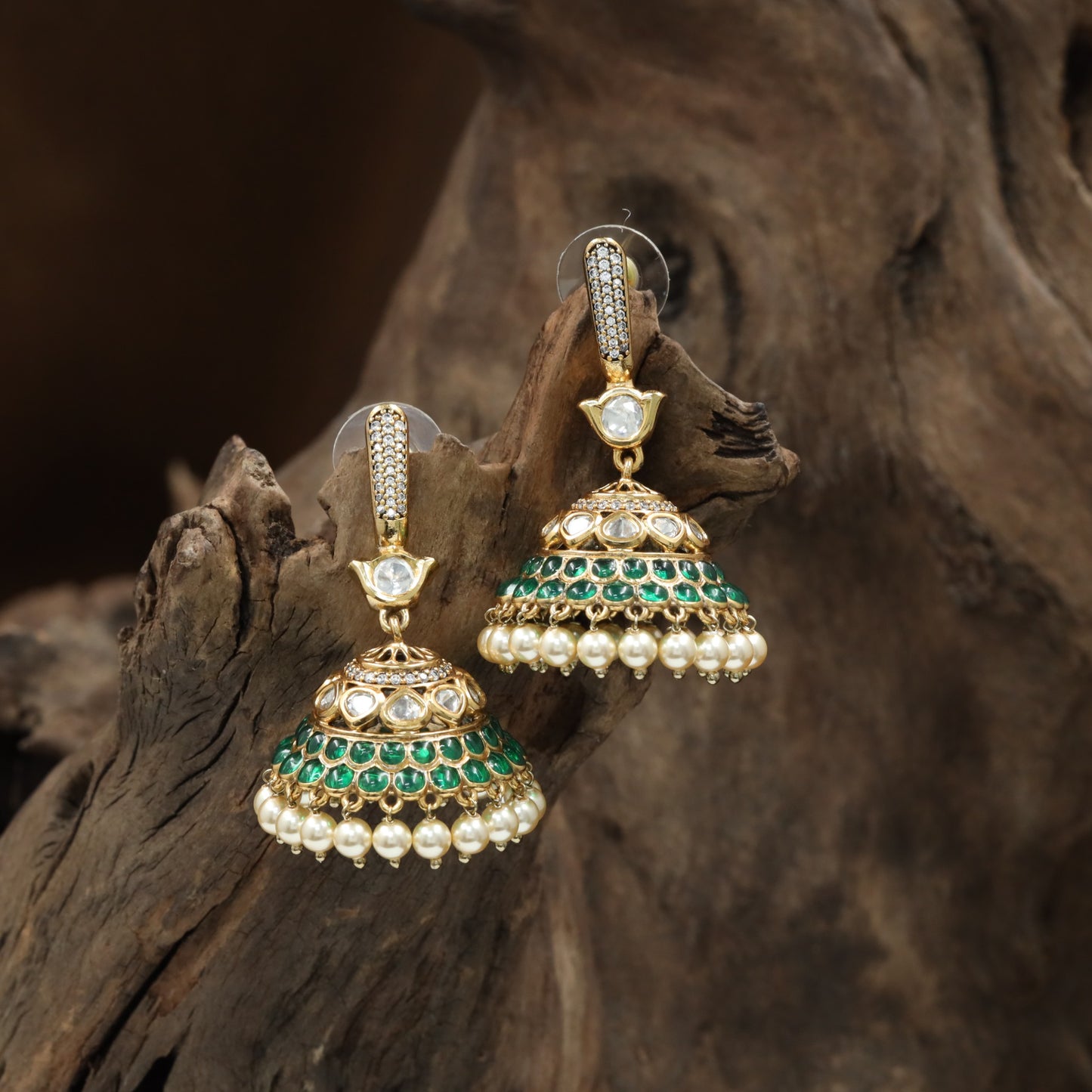 Decorative Pearl Jumka with Structured Dome Styling