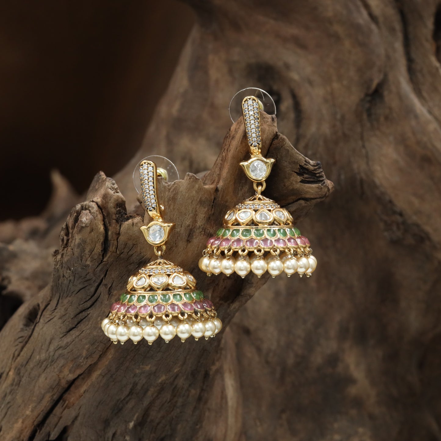 Decorative Pearl Jumka with Structured Dome Styling