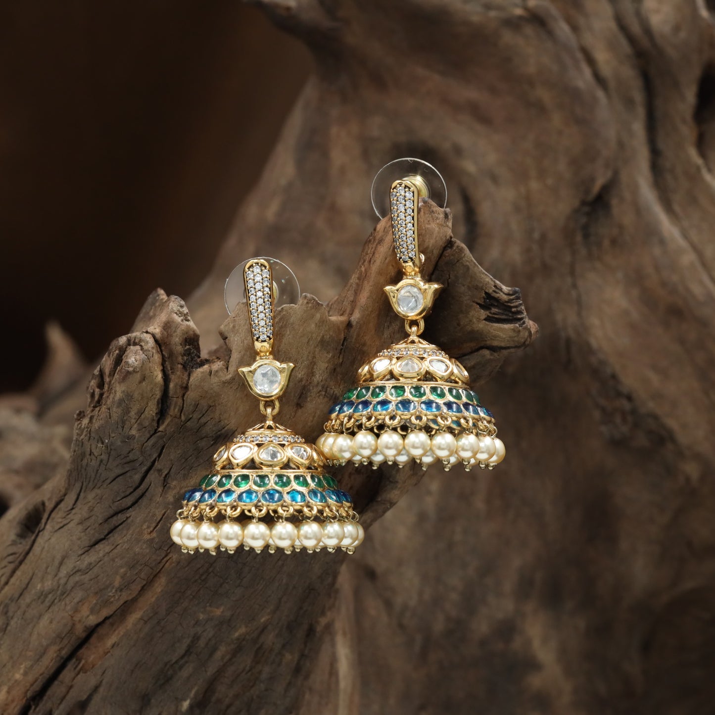 Decorative Pearl Jumka with Structured Dome Styling