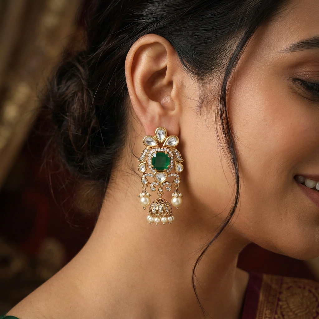 Halo Pearl Kundan Hanging with Layered Frame Arrangement