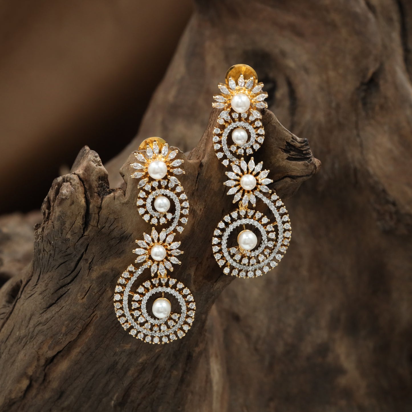 Spiral Gj Hangings with Floral Centres and Pearl Accents