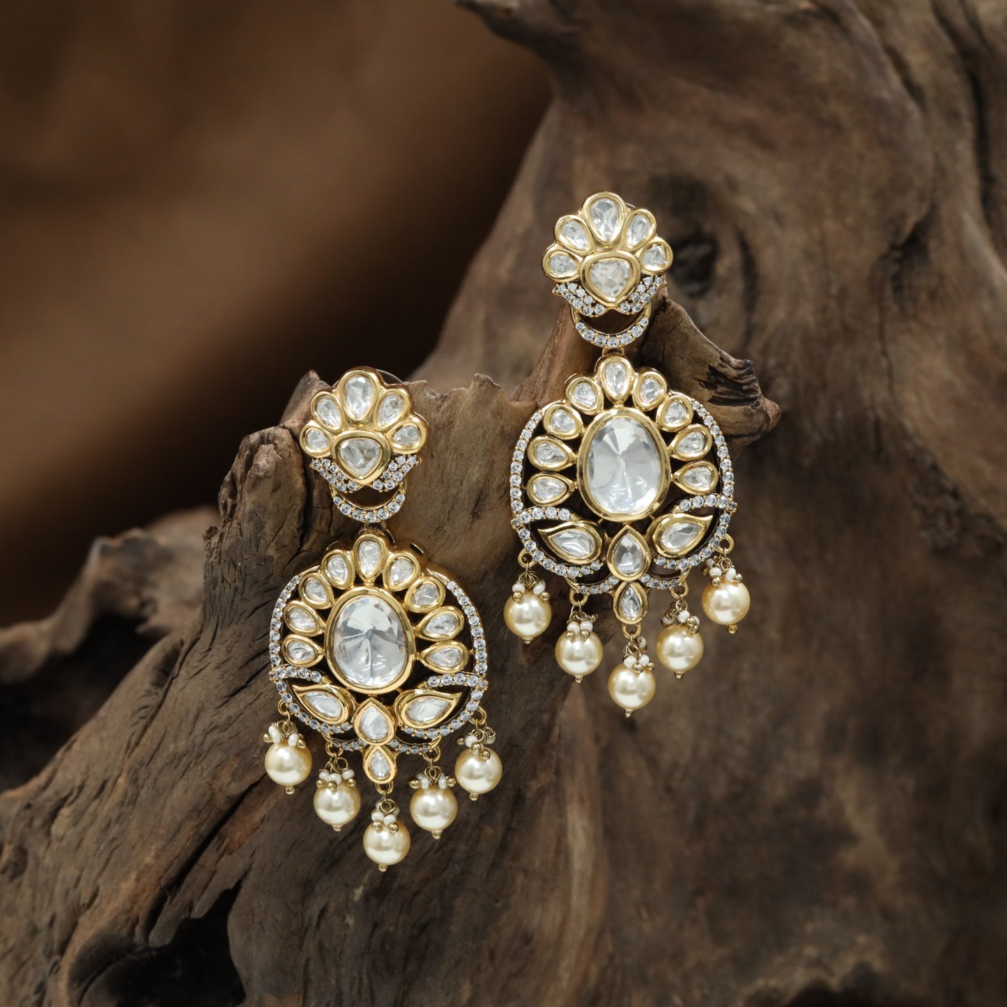 Border Pearl Kundan Hanging with Floral Connector Top and Tassel Finish