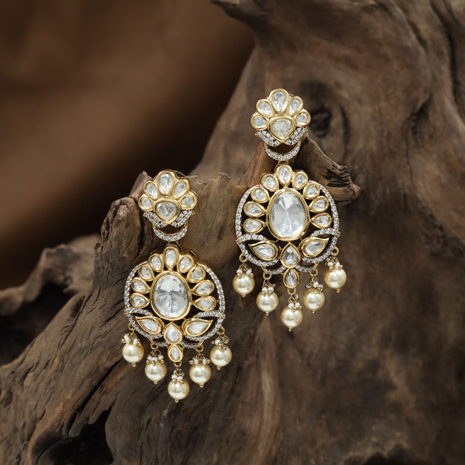 Border Pearl Kundan Hanging with Floral Connector Top and Tassel Finish