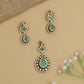 Pear Drop Kundan Pendant Set with Double Border Arrangement and Matching Studs