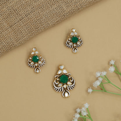Ornate Floral Pendant Set with Curved Border Arrangement and Matching Earrings
