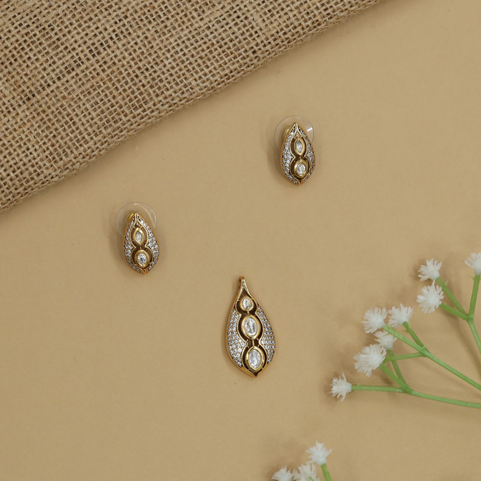Grand Marquise Pendant Set with Elongated Placement and Coordinated Studs