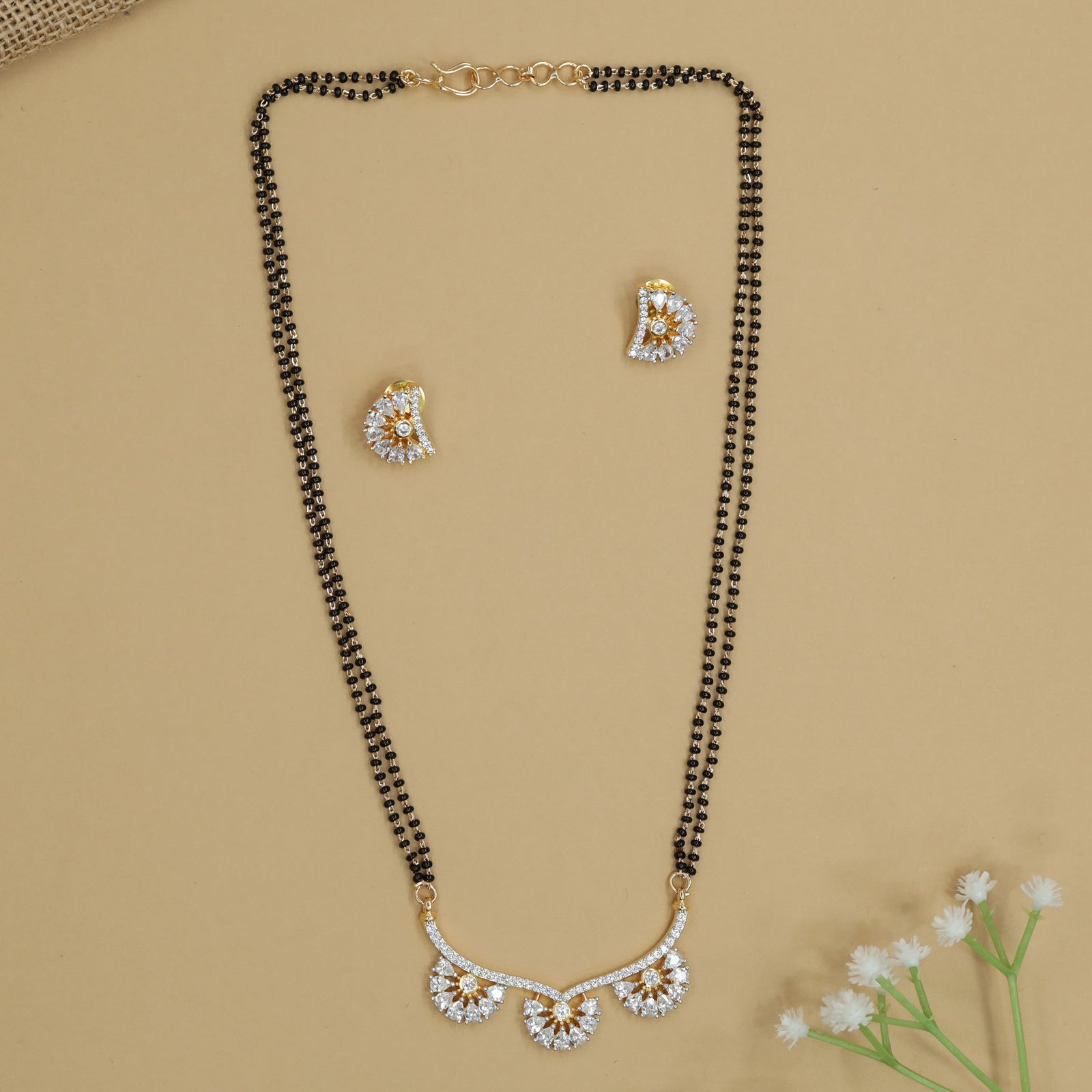 Classic Floral Curve Mangalsutra with Triple Pendant Structure