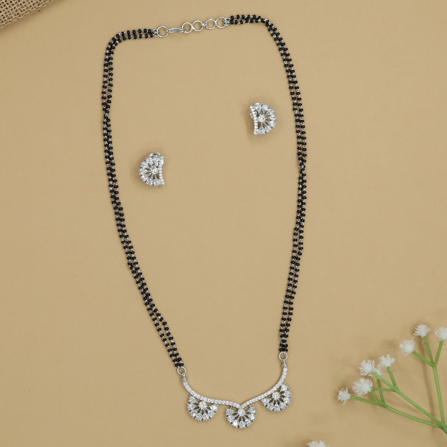Classic Floral Curve Mangalsutra with Triple Pendant Structure