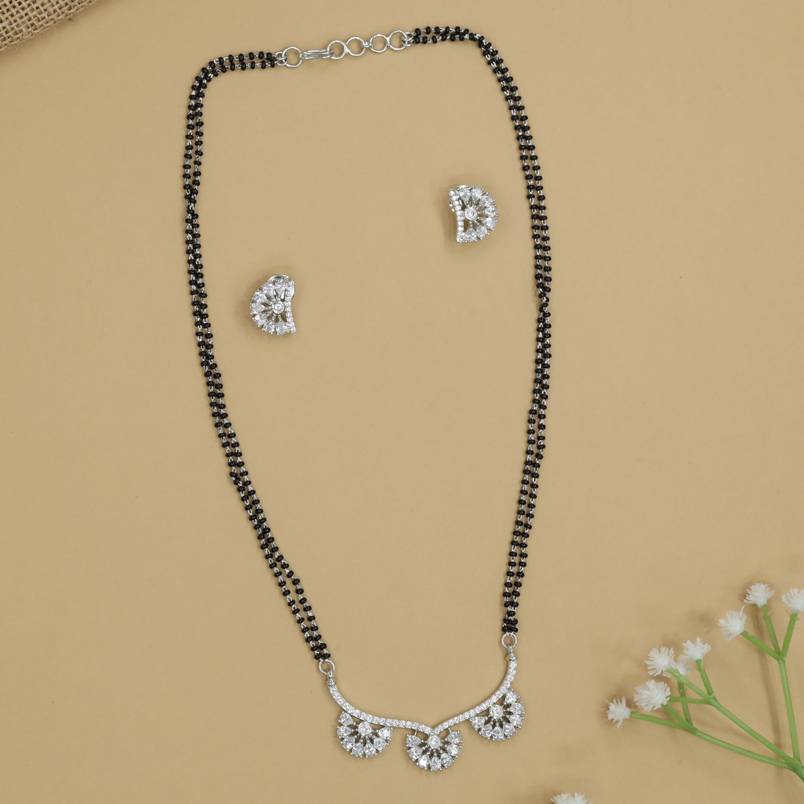 Classic Floral Curve Mangalsutra with Triple Pendant Structure