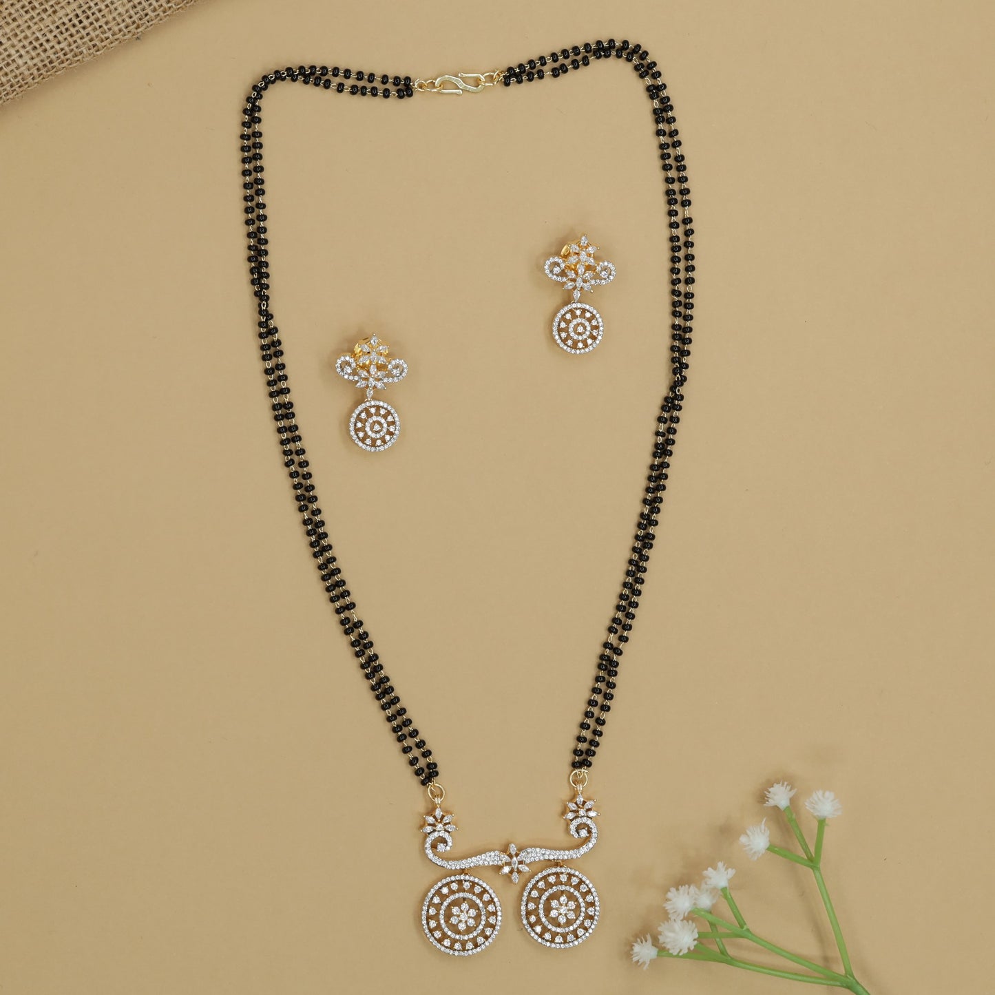 Luxury Curve Mangalsutra with Decorative Disc Border Finish