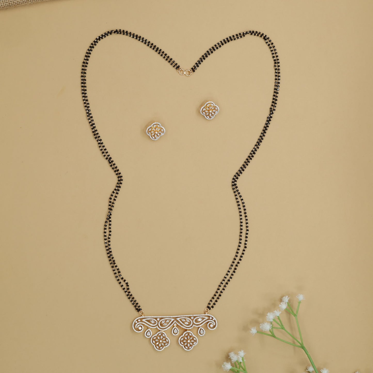 Twin Charm Gj Mangalsutra with Curved Open Border Pendant Styling