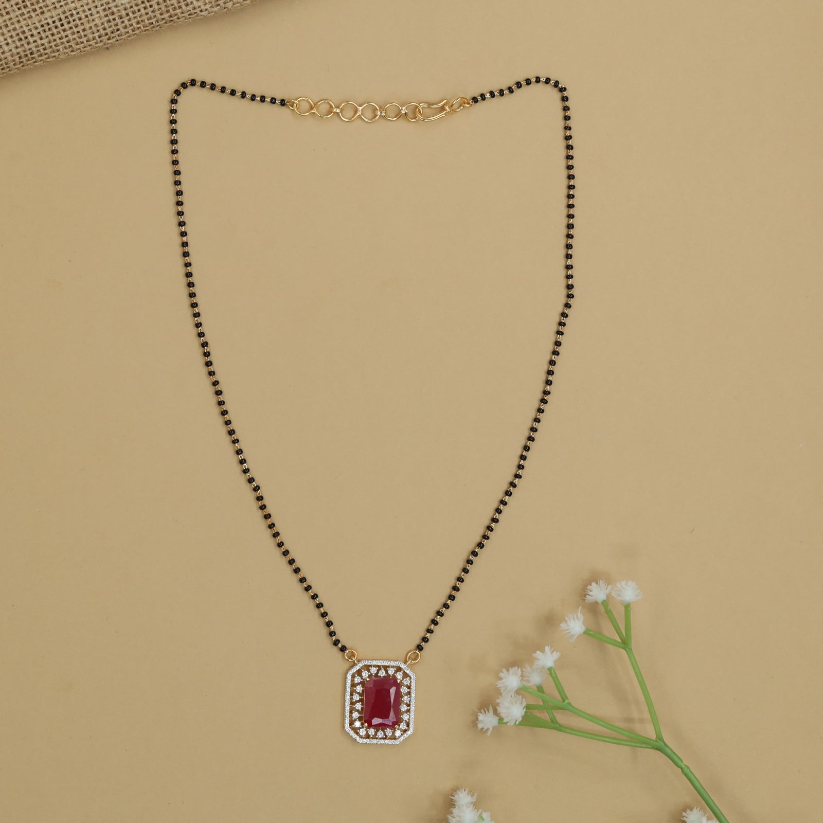 Rectangle Frame Gj Mangalsutra with Border Pendant Design