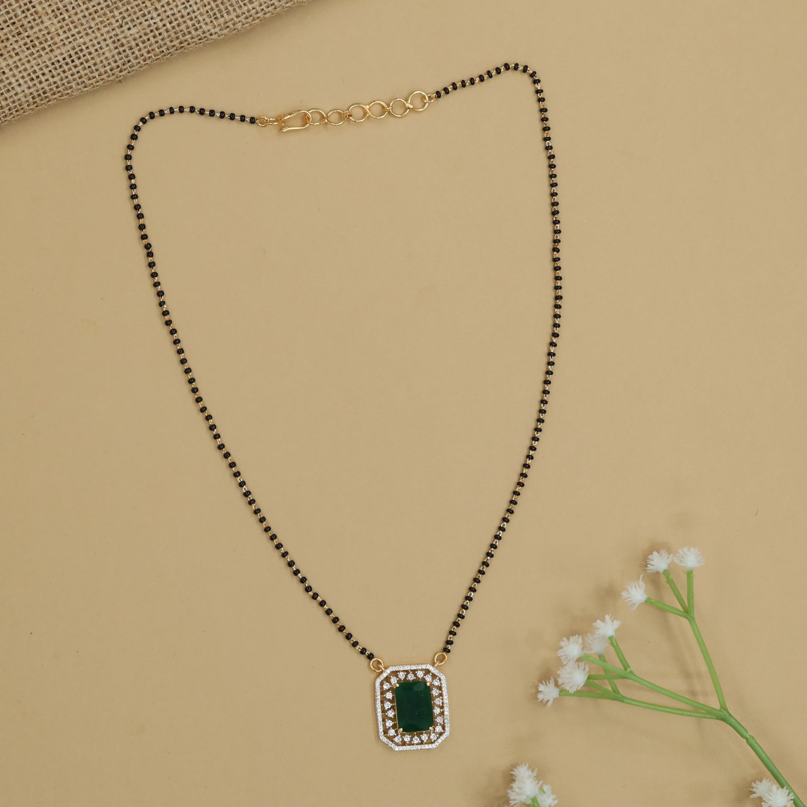 Rectangle Frame Gj Mangalsutra with Border Pendant Design