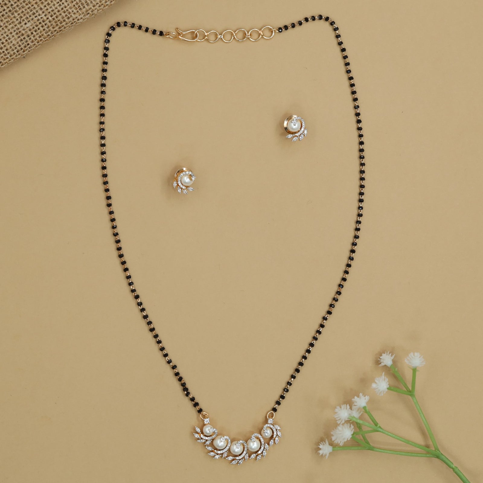Pearl Vine Gj Mangalsutra with Floral Curve Pendant Design
