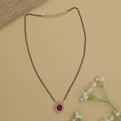 Oval Halo Gj Mangalsutra with Leaf Border Pendant Design