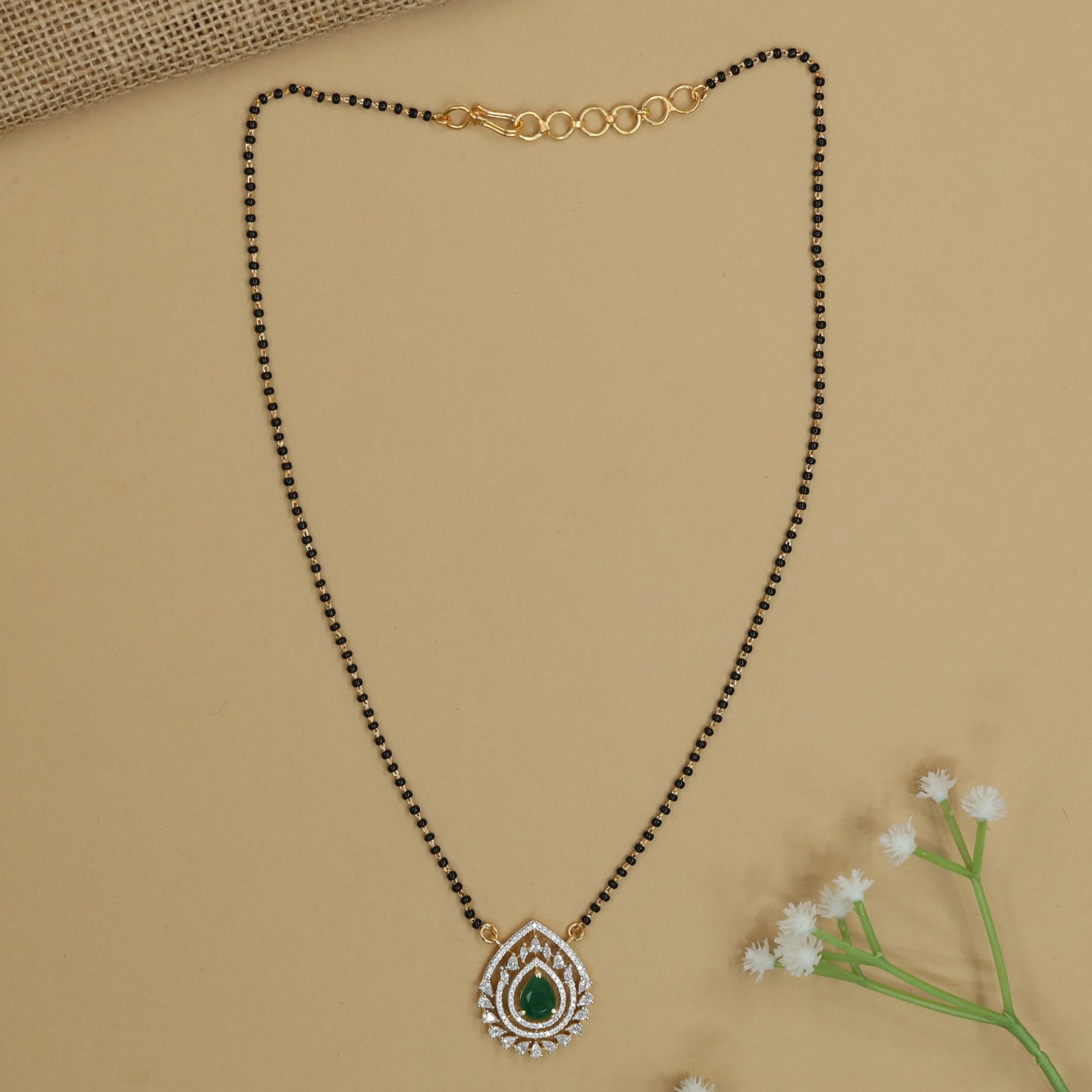 Teardrop Frame Gj Mangalsutra with Layered Pendant Design
