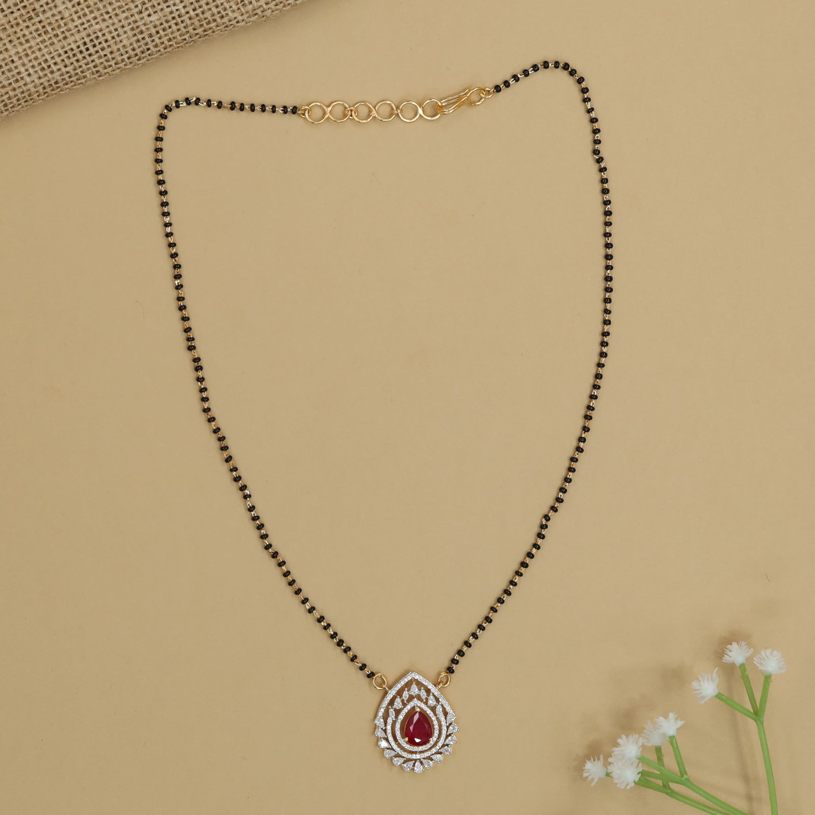 Teardrop Frame Gj Mangalsutra with Layered Pendant Design