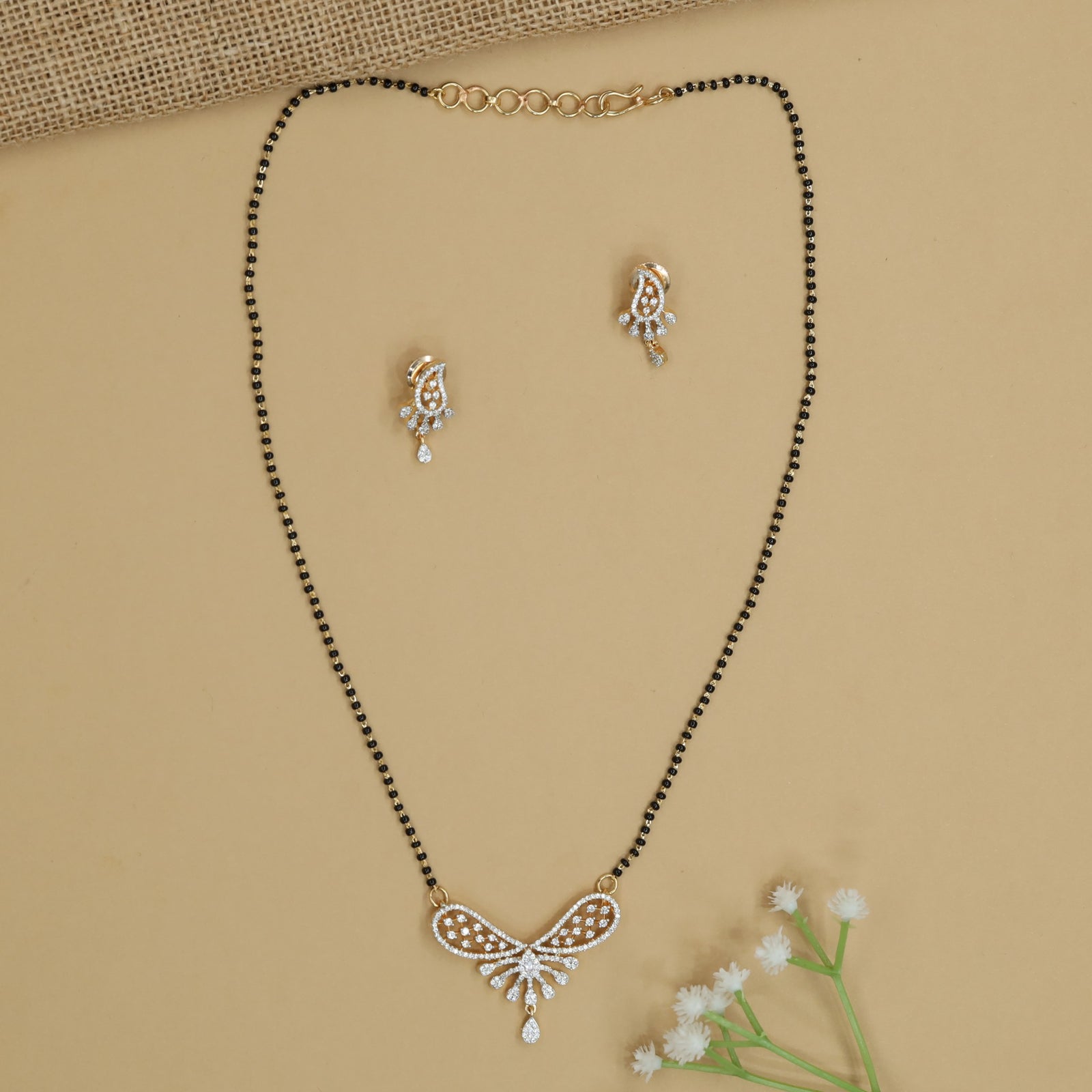 Designer Gj Mangalsutra with Floral Drop Pendant Design