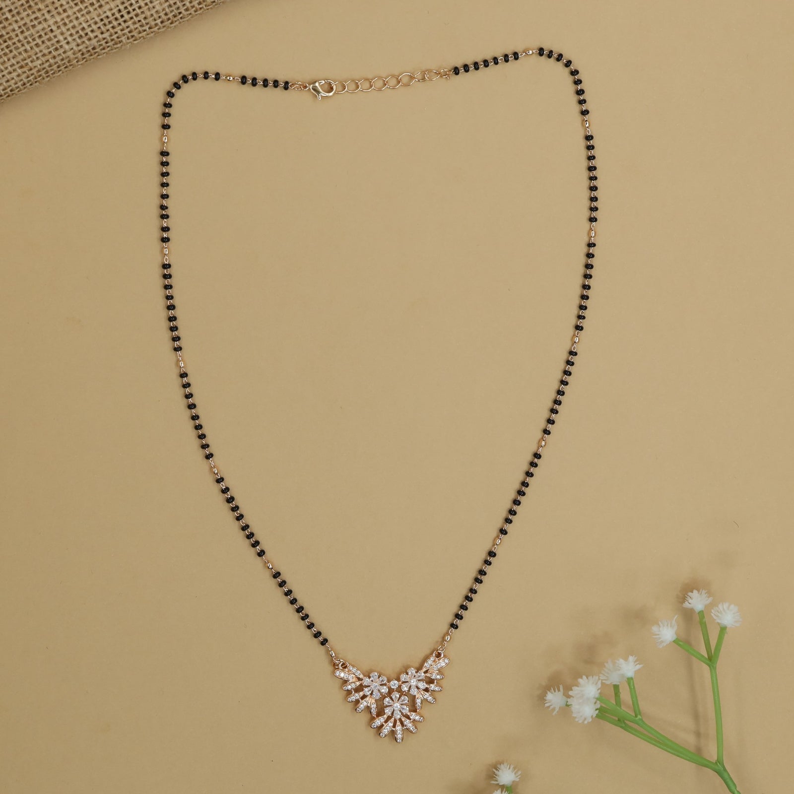 Leaf Cascade Gold Polish Mangalsutra with Cluster Detailing