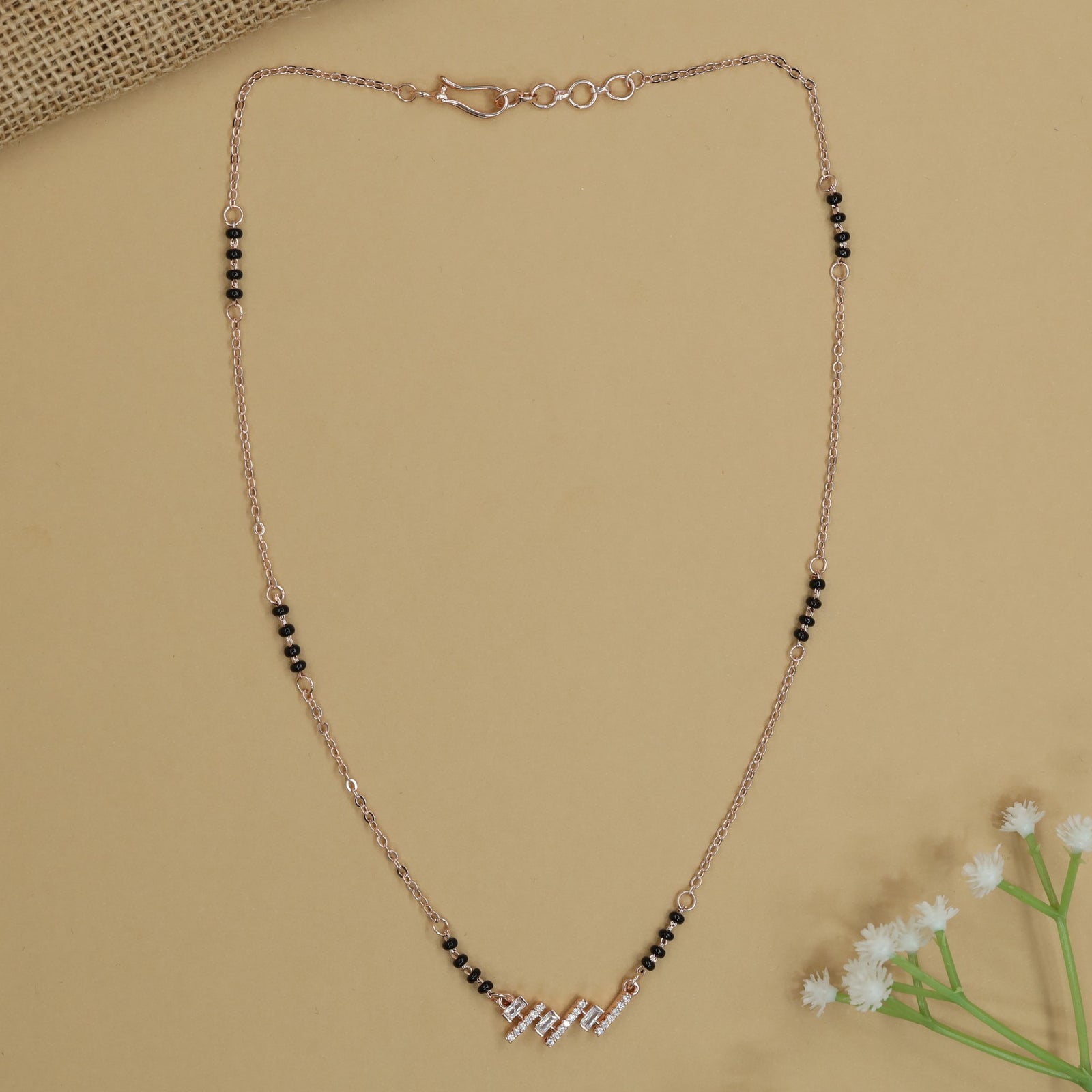 Zigzag Bar Rose Gold Mangalsutra with Geometric Pendant Design