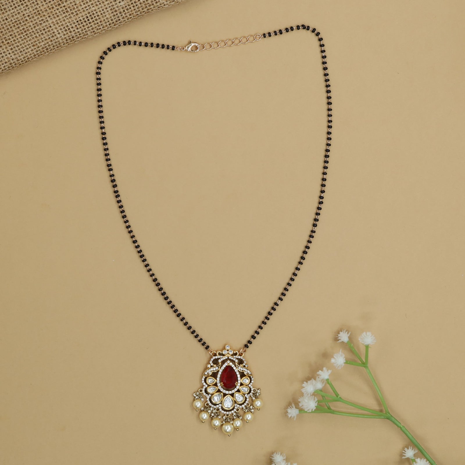 Royal Drop Kundan Mangalsutra with Floral Border Pendant