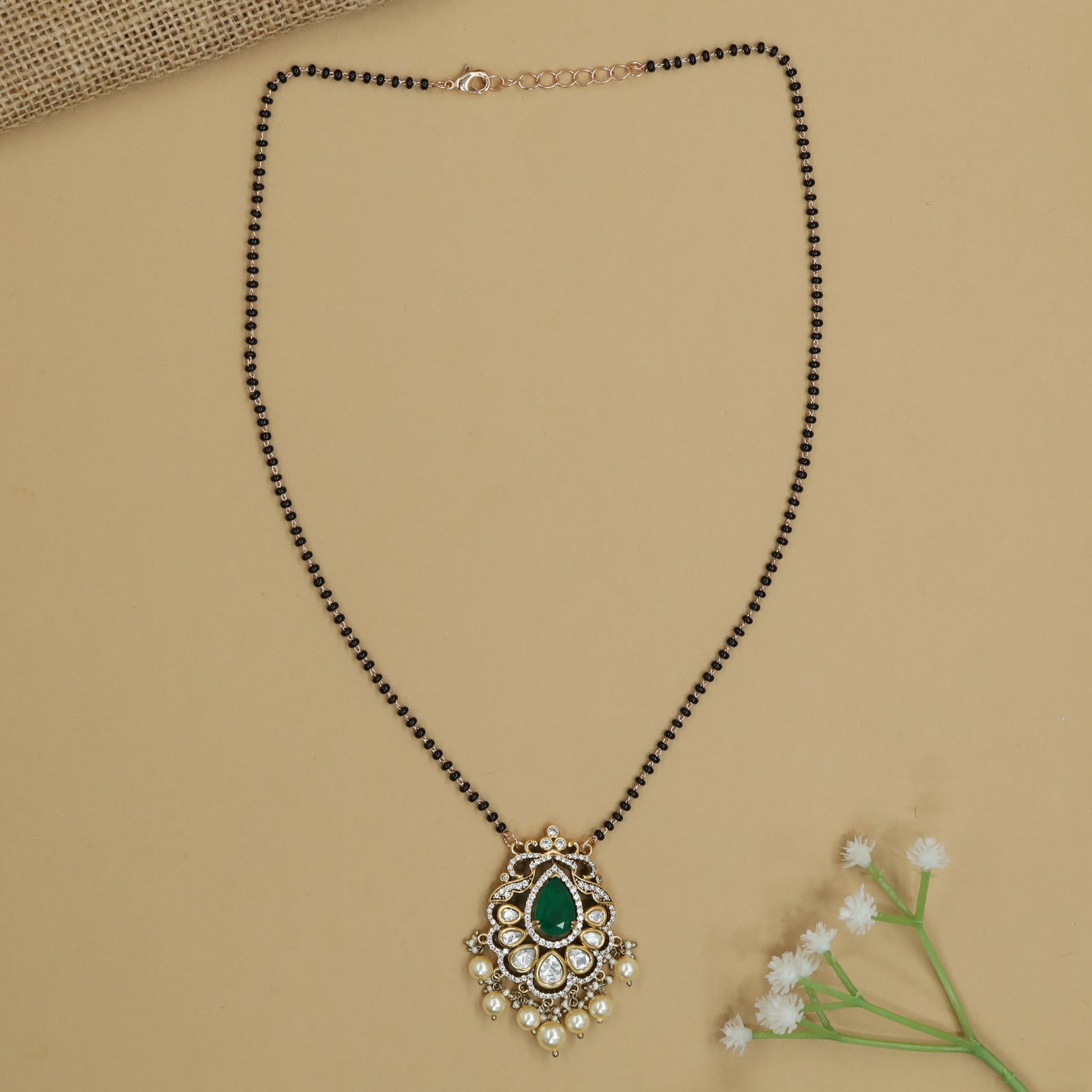 Royal Drop Kundan Mangalsutra with Floral Border Pendant