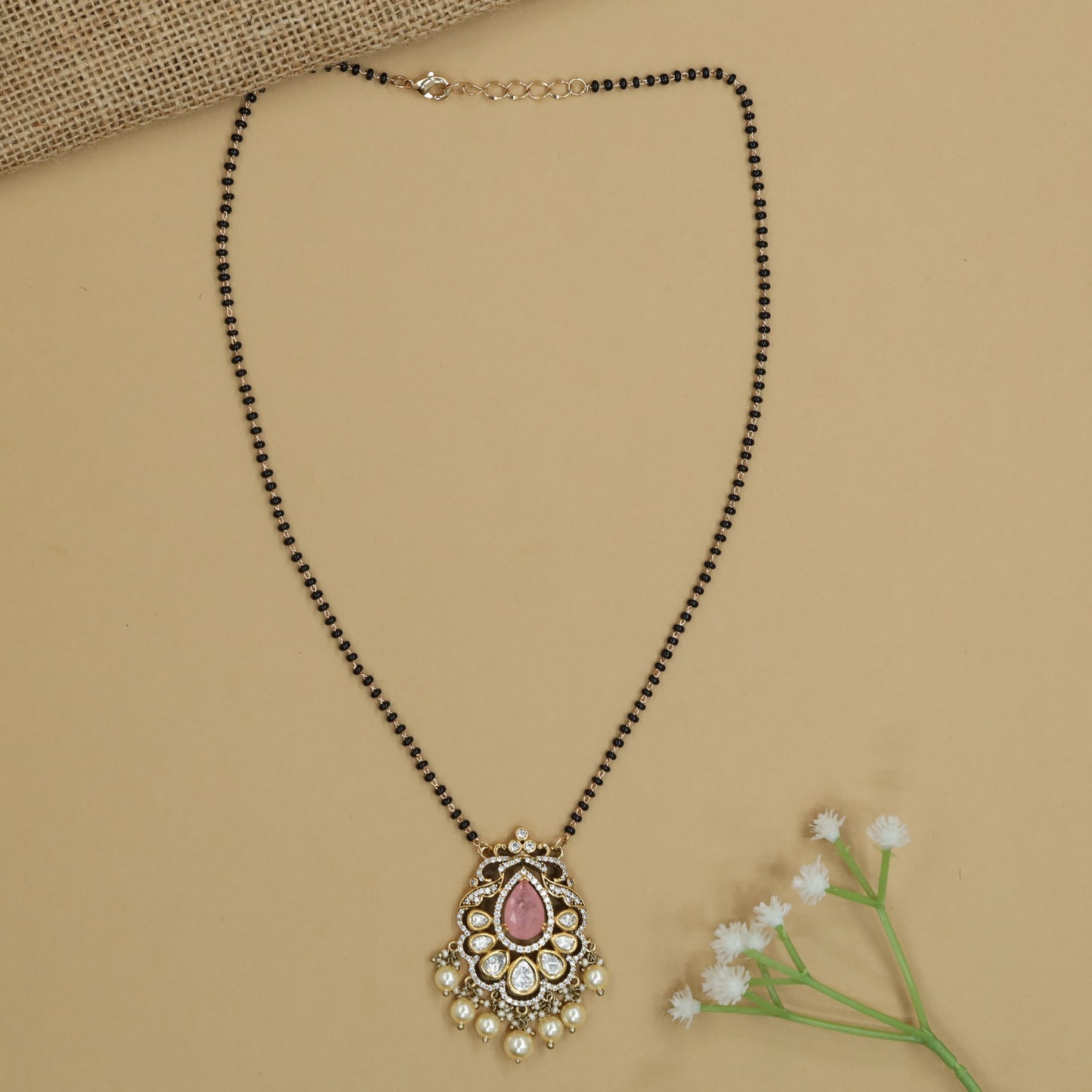 Royal Drop Kundan Mangalsutra with Floral Border Pendant