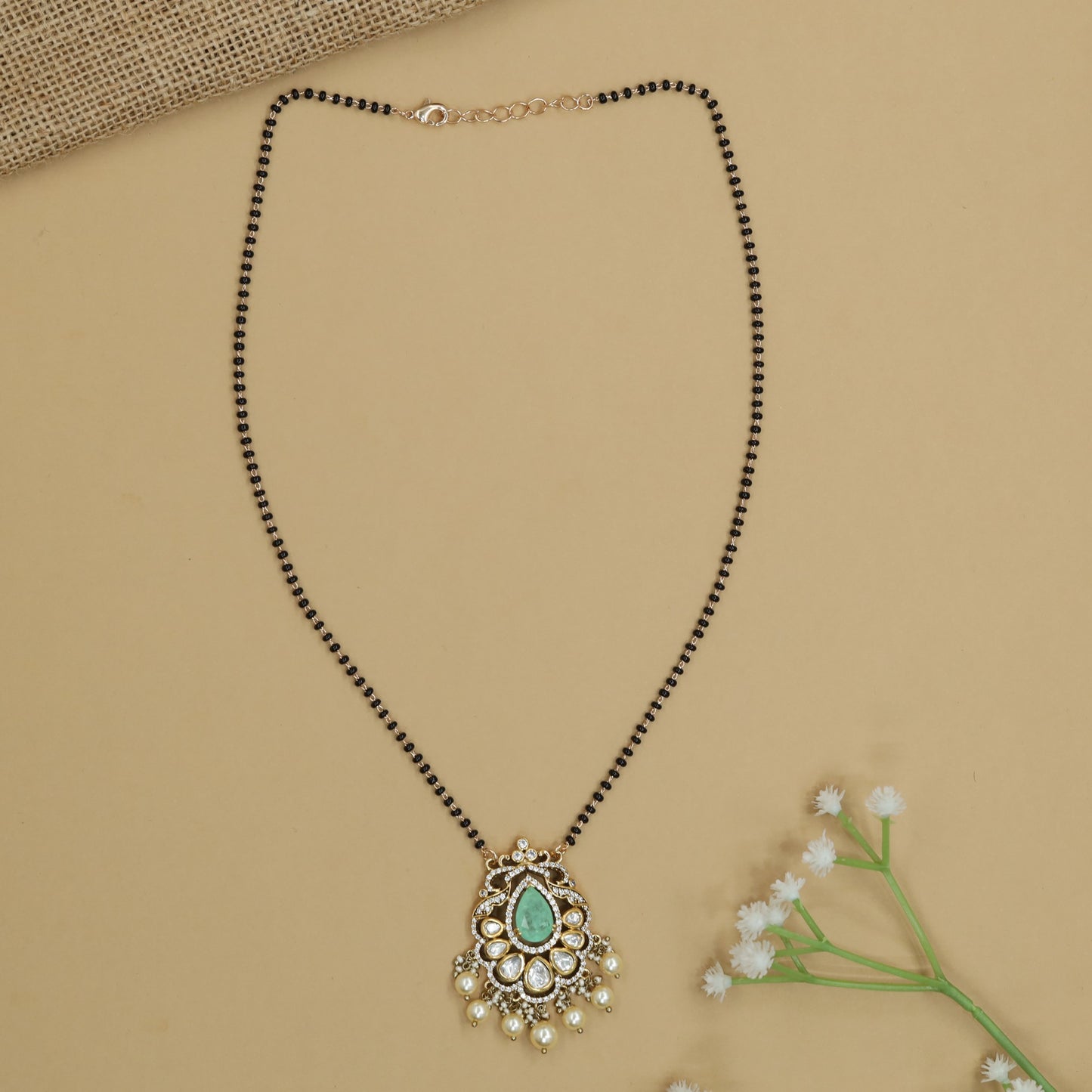 Royal Drop Kundan Mangalsutra with Floral Border Pendant