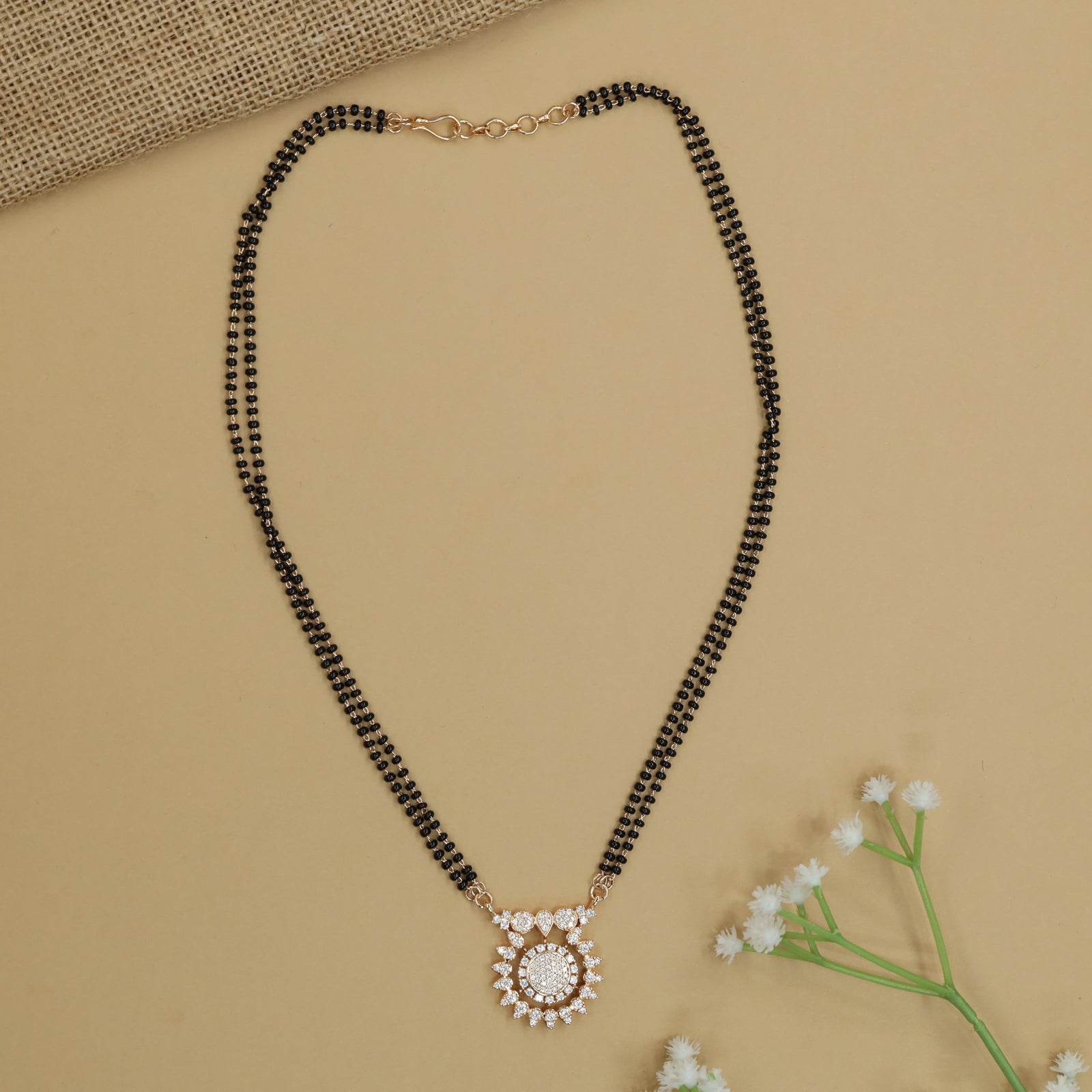 Sunburst Gold Polish Mangalsutra with Round Floral Pendant