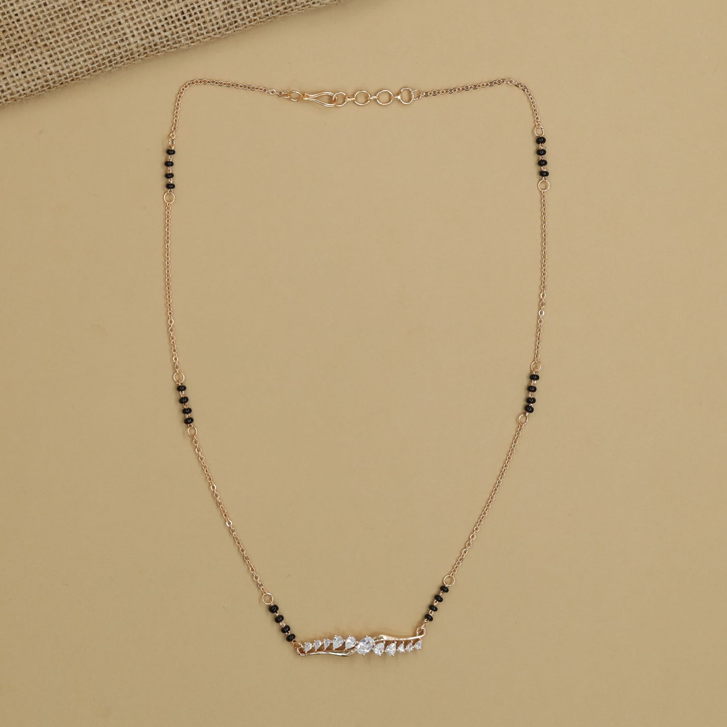 Minimal Gold Polish Mangalsutra with Horizontal Pendant Styling