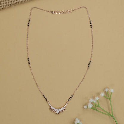 Curved Leaf Rose Gold Mangalsutra with Fan Drop Pendant