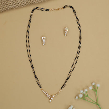 Leaf Drop Gold Polish Mangalsutra with Curved Ribbon Pendant