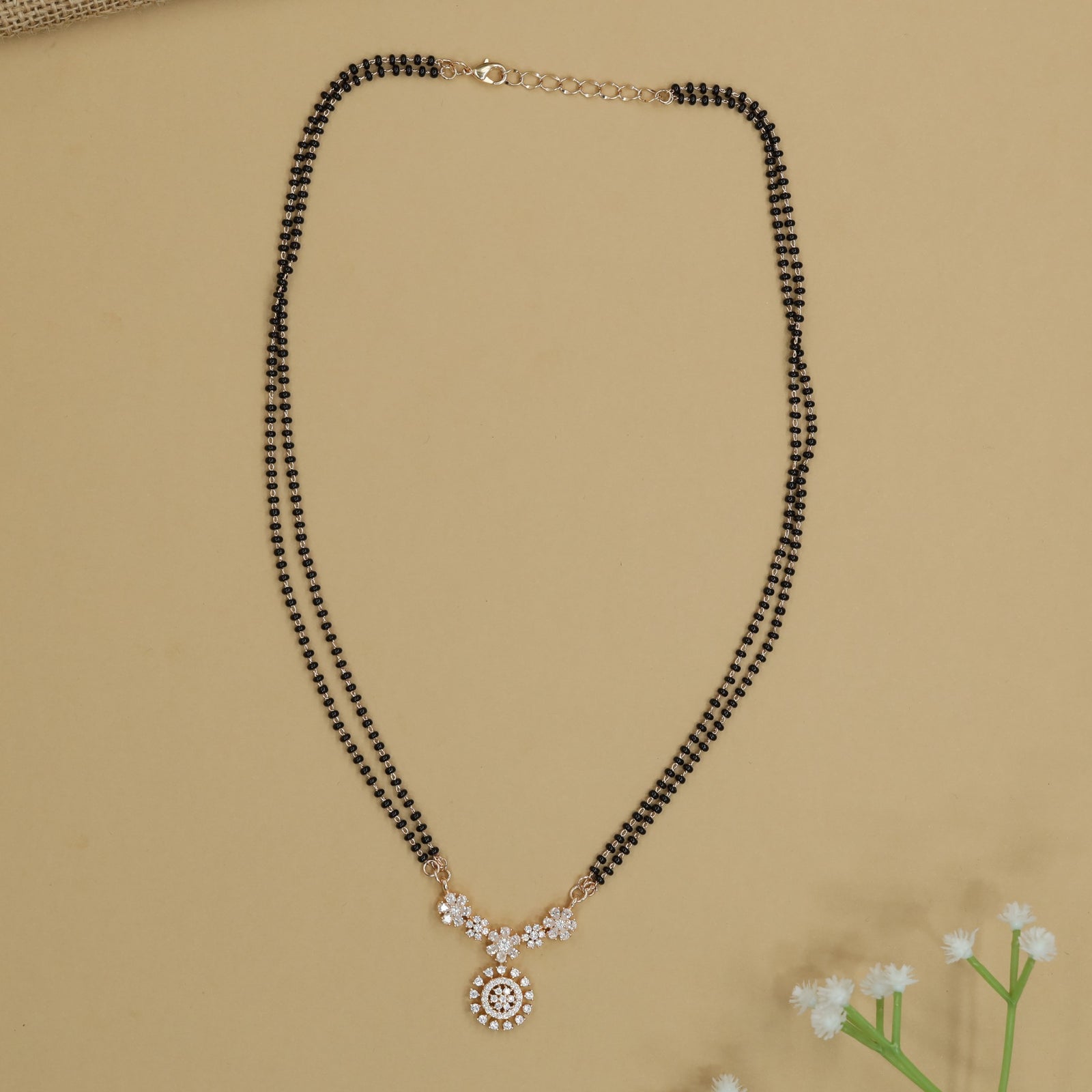 Dainty Floral Gold Polish Mangalsutra with Round Hanging Accent
