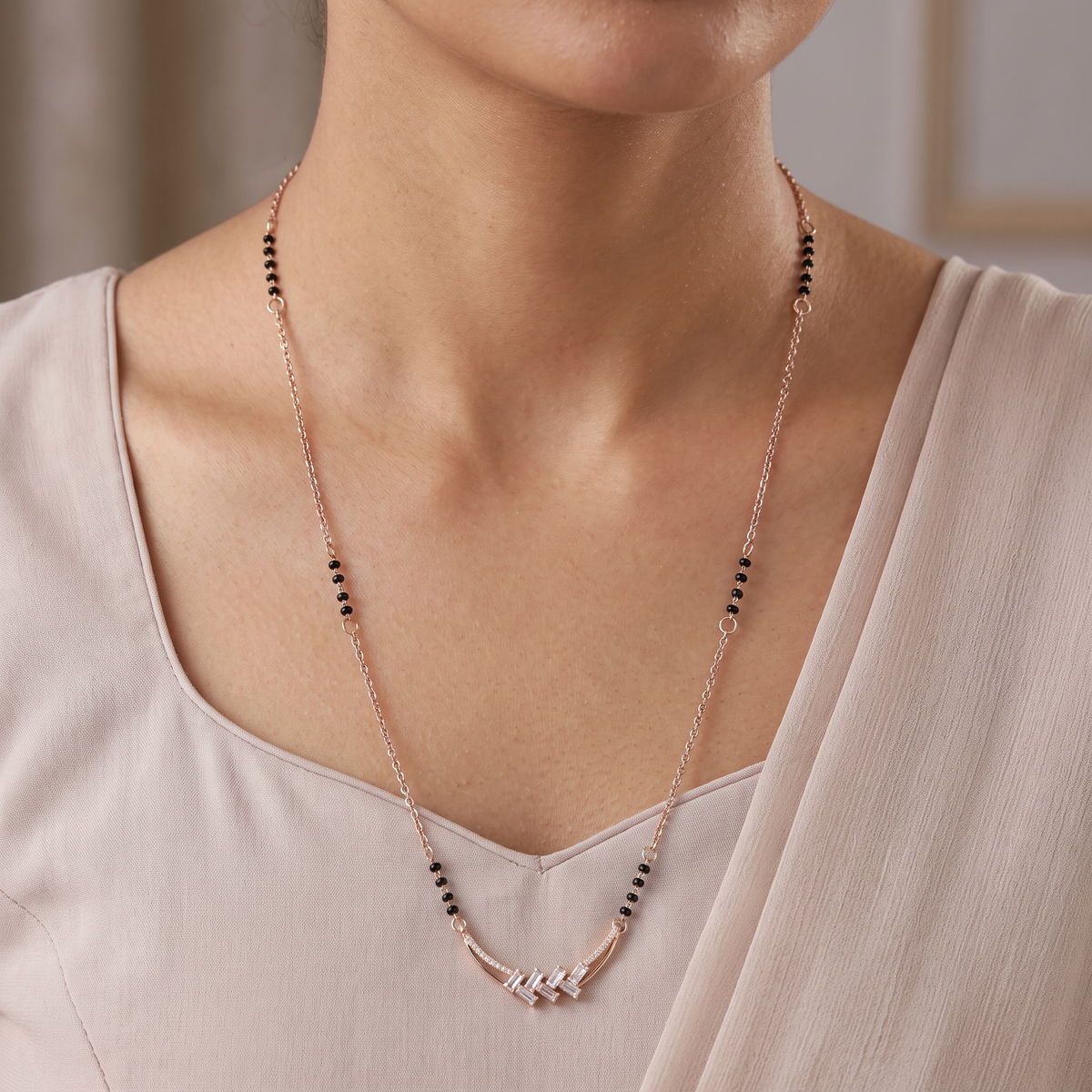 Iconic Rose Gold Mangalsutra with Rounded Cross Detailing