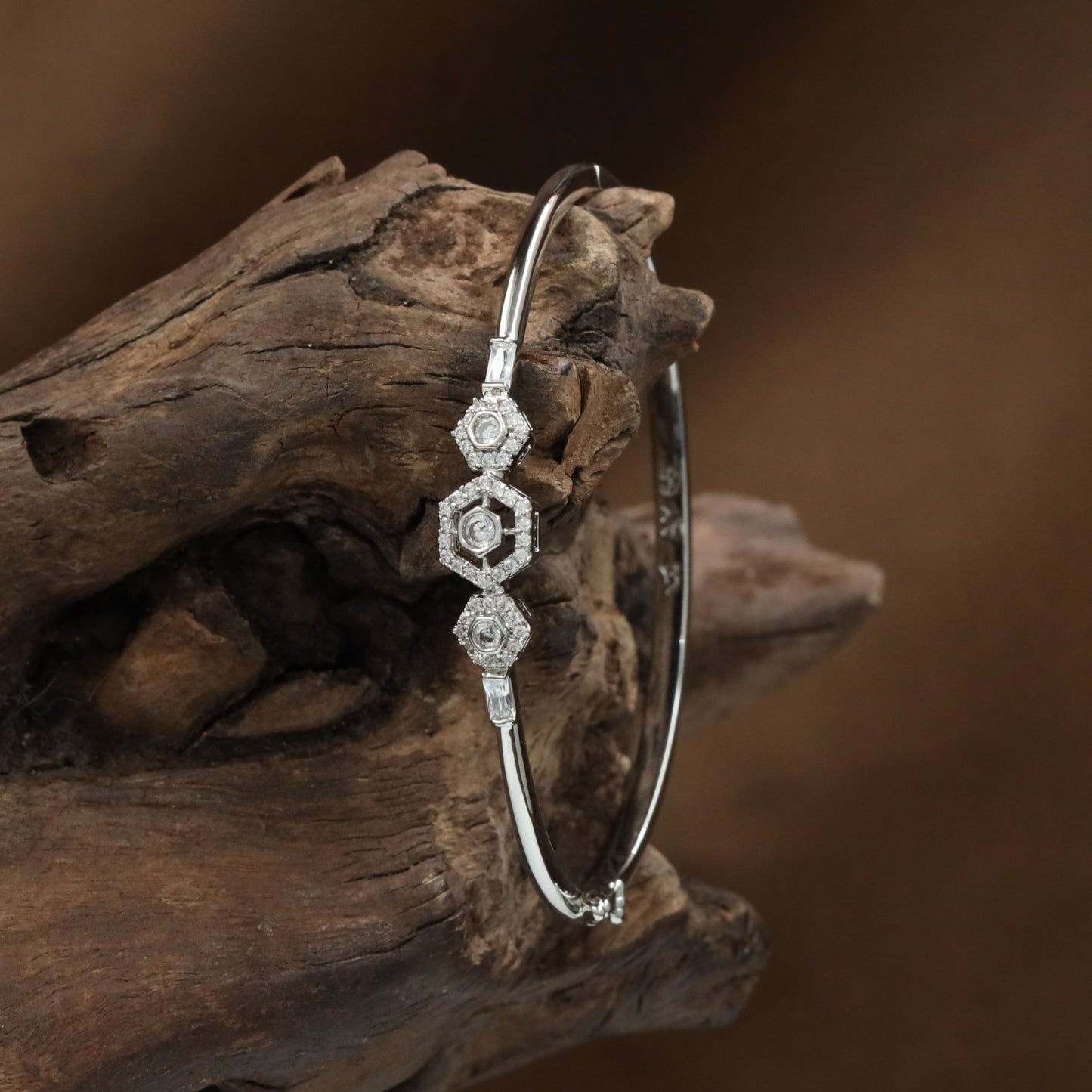Bloom Hexagon Kada with Floral Connector Arrangement and Border Detailing