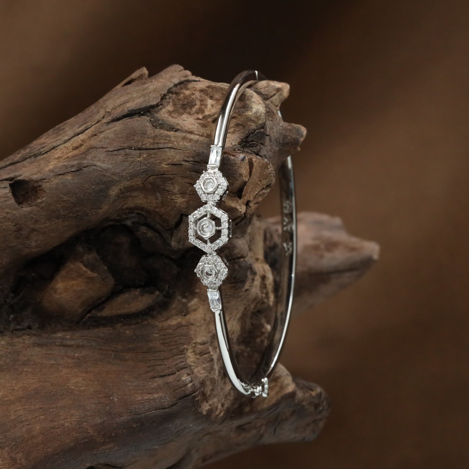 Bloom Hexagon Kada with Floral Connector Arrangement and Border Detailing