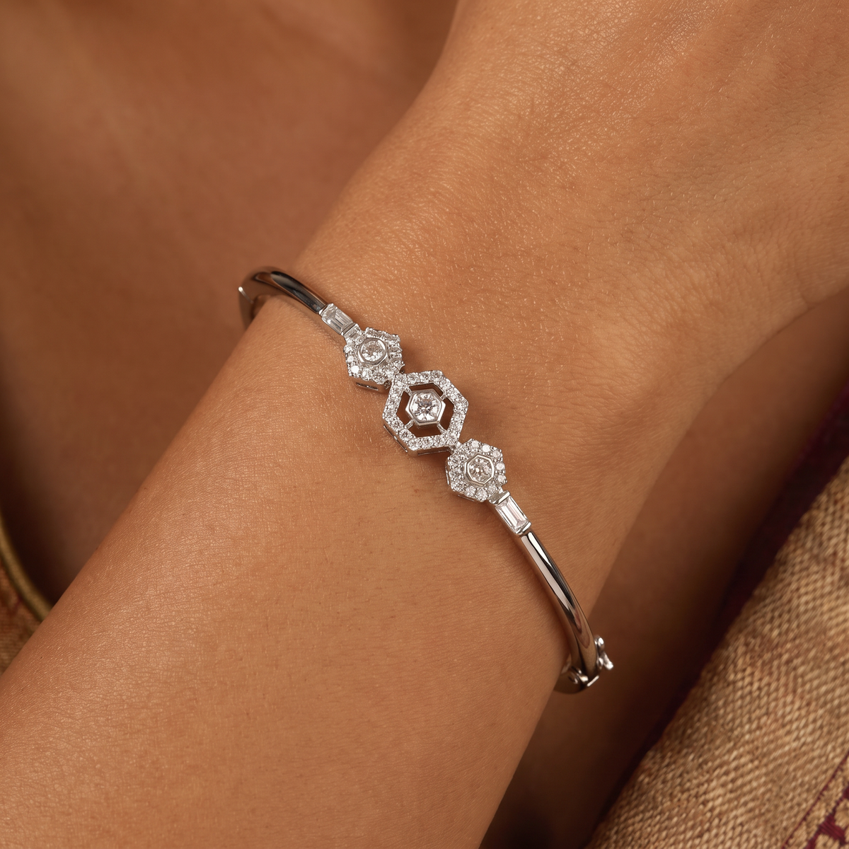 Bloom Hexagon Kada with Floral Connector Arrangement and Border Detailing