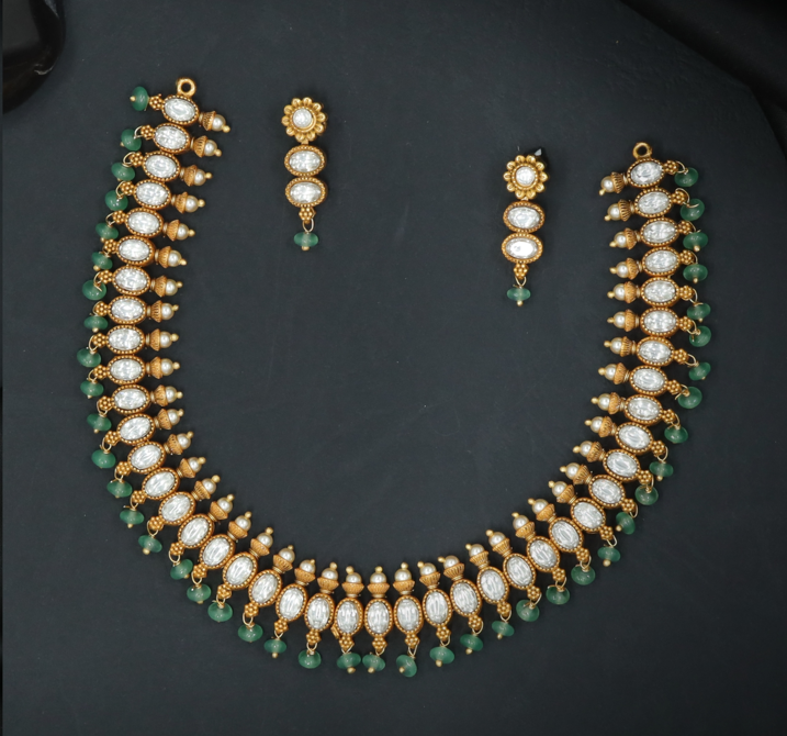 Silver Reversible Oval Stone Necklace Set
