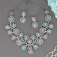 Mint and Blush Floral  Crytalstal Necklace Set with Pearl Sunburst Motifs