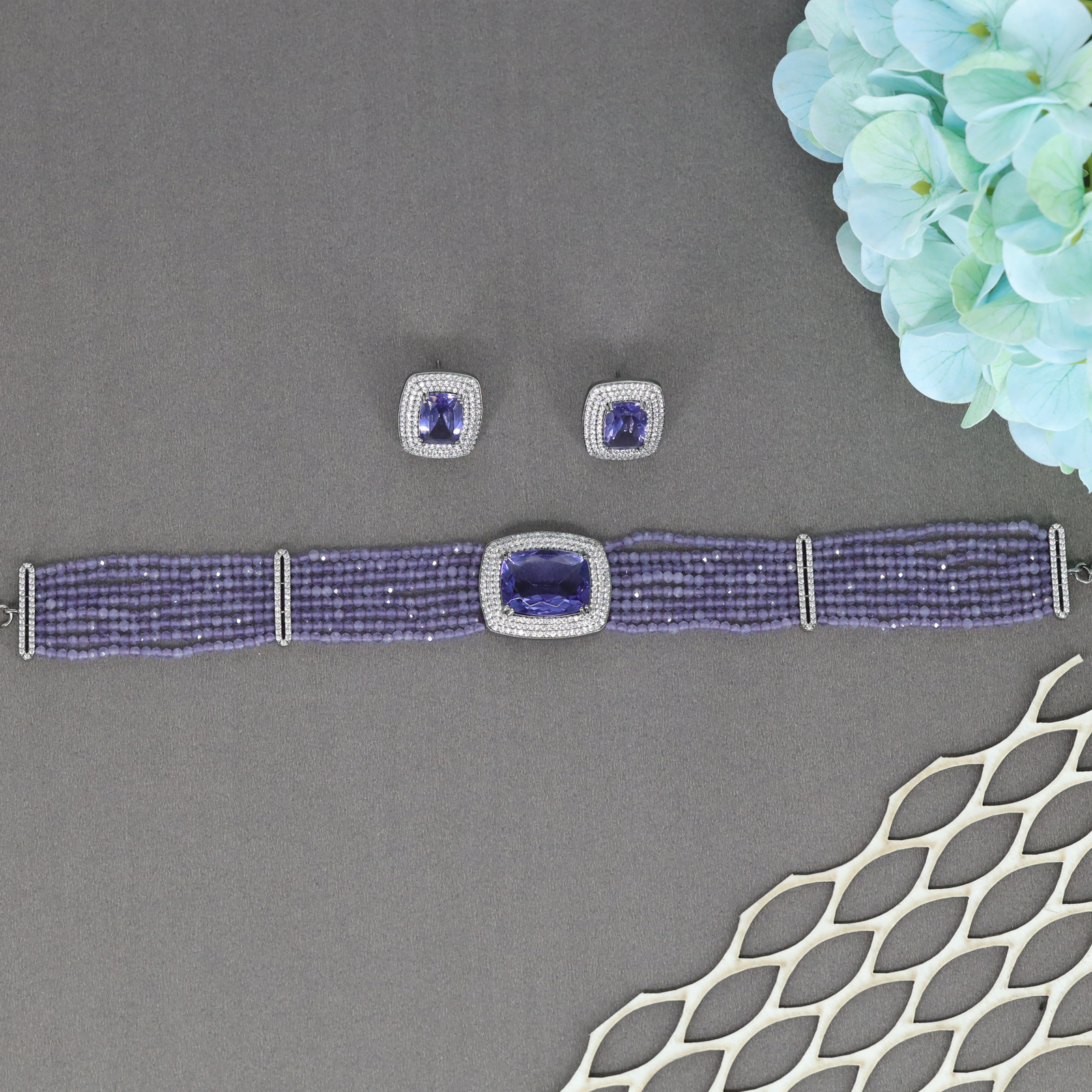 Luxury Multi Strand Bead Choker with Cushion Frame Statement Centre