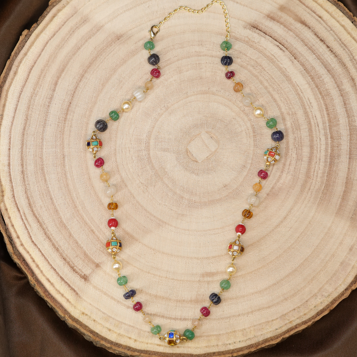 Beaded Mala Necklace with Multi Element Arrangement and Decorative Accents