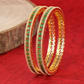 Slim Emerald Line Gold Bangles with Crystal Border Detailing