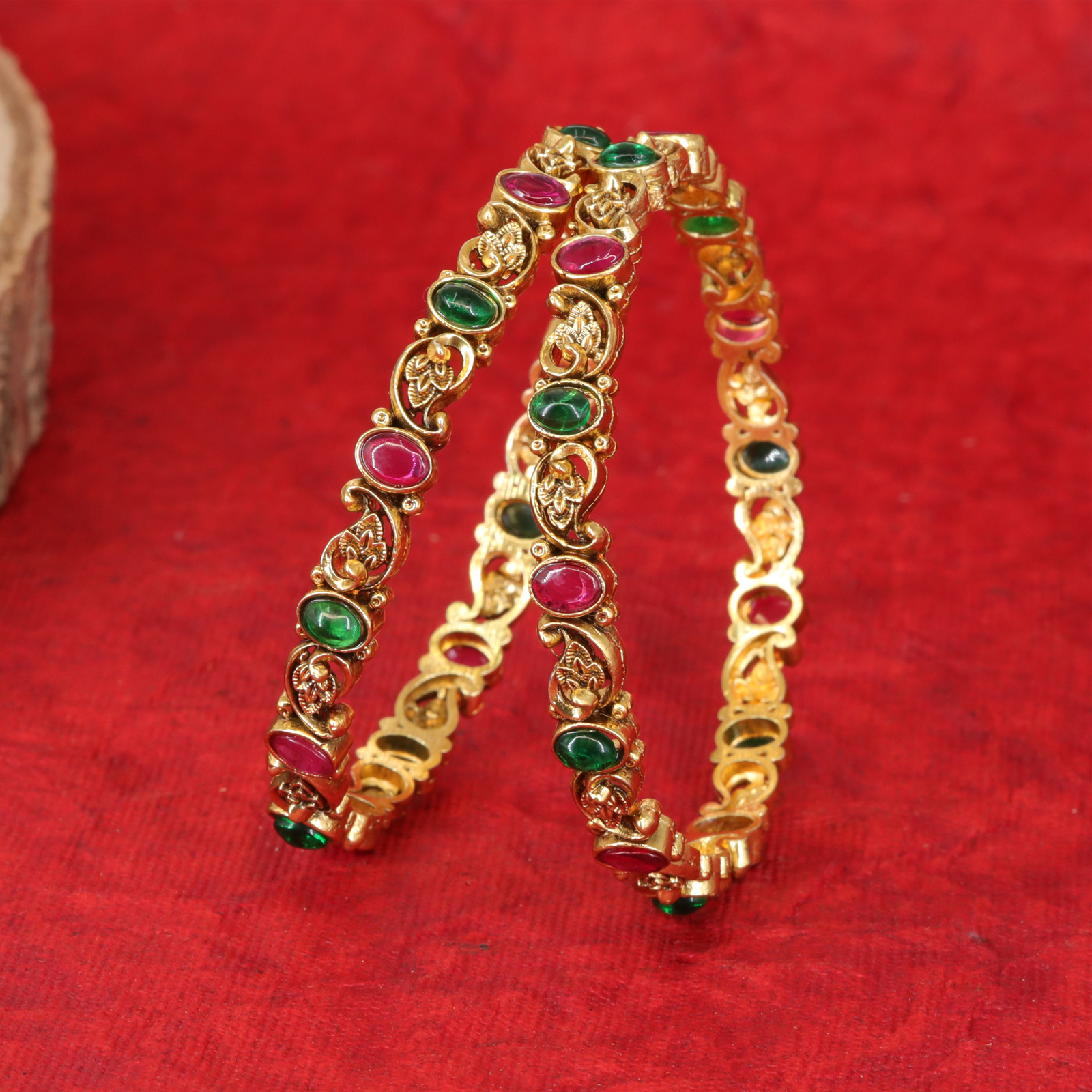 Veloura Gemvine Link Bangles with Alternating Oval Stone Settings
