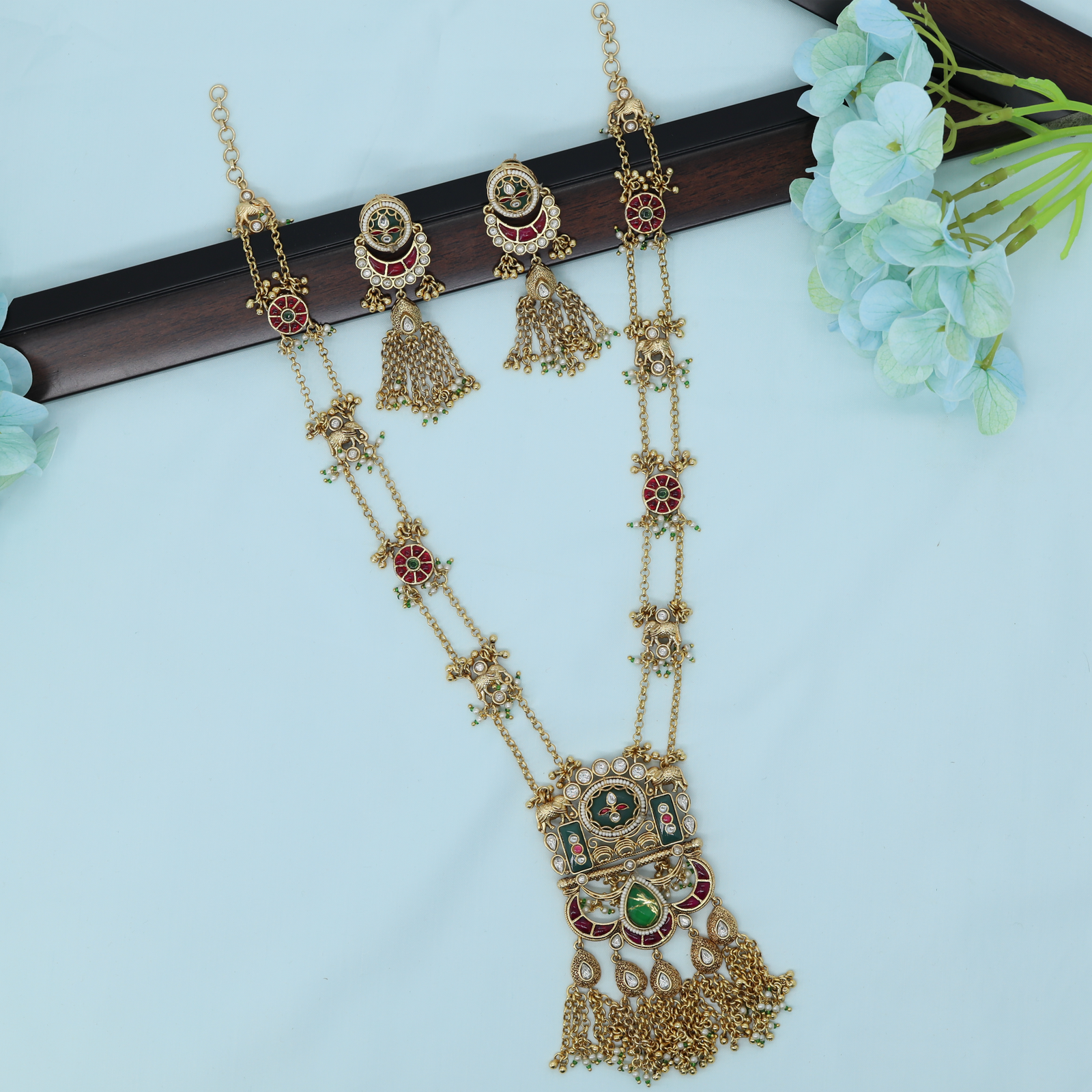 Finely Crafted Long Haara with Detailed Motif Stations and Tassel Finish