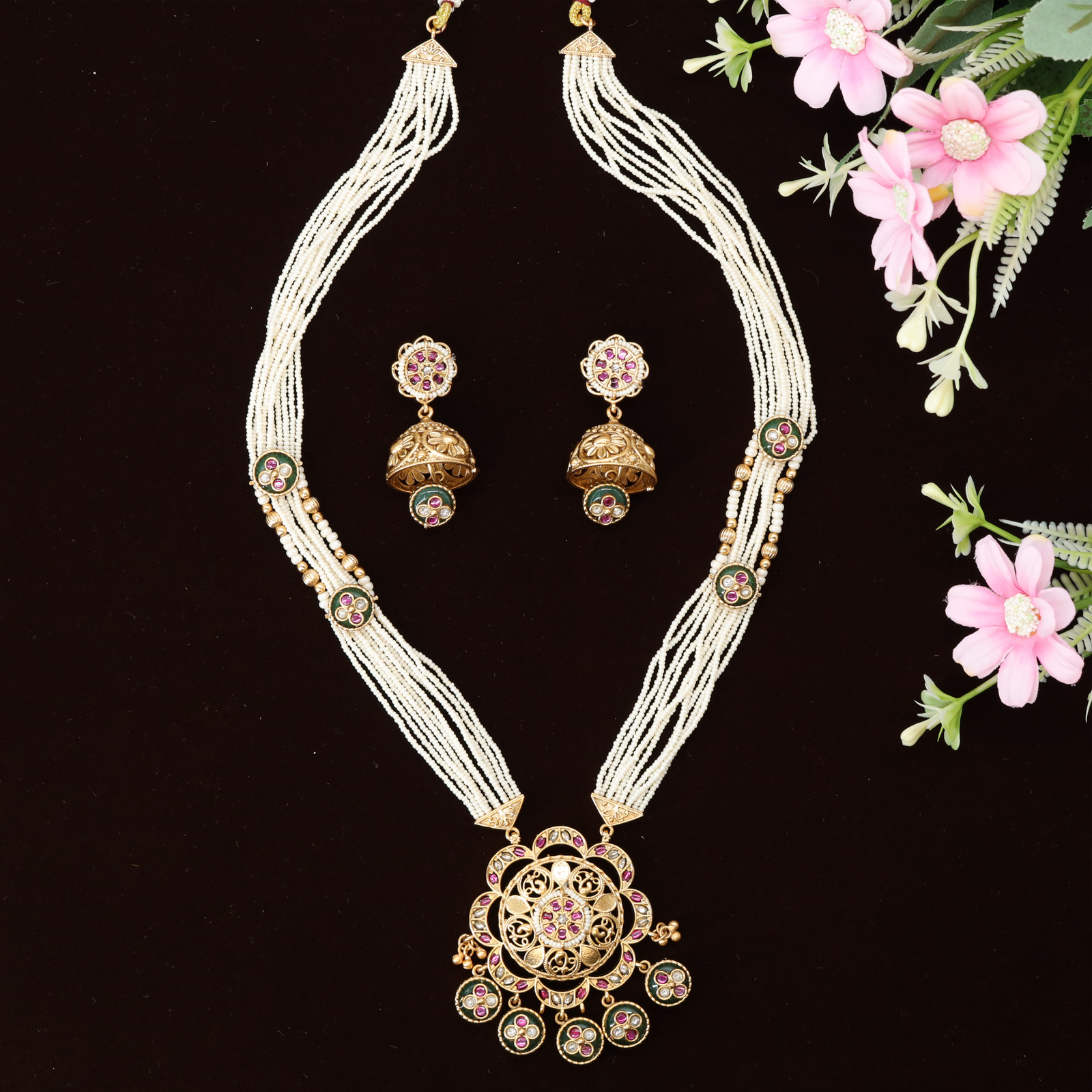 Refined Multi Layer Long Haara with Detailed Pendant and Circular Drop Elements