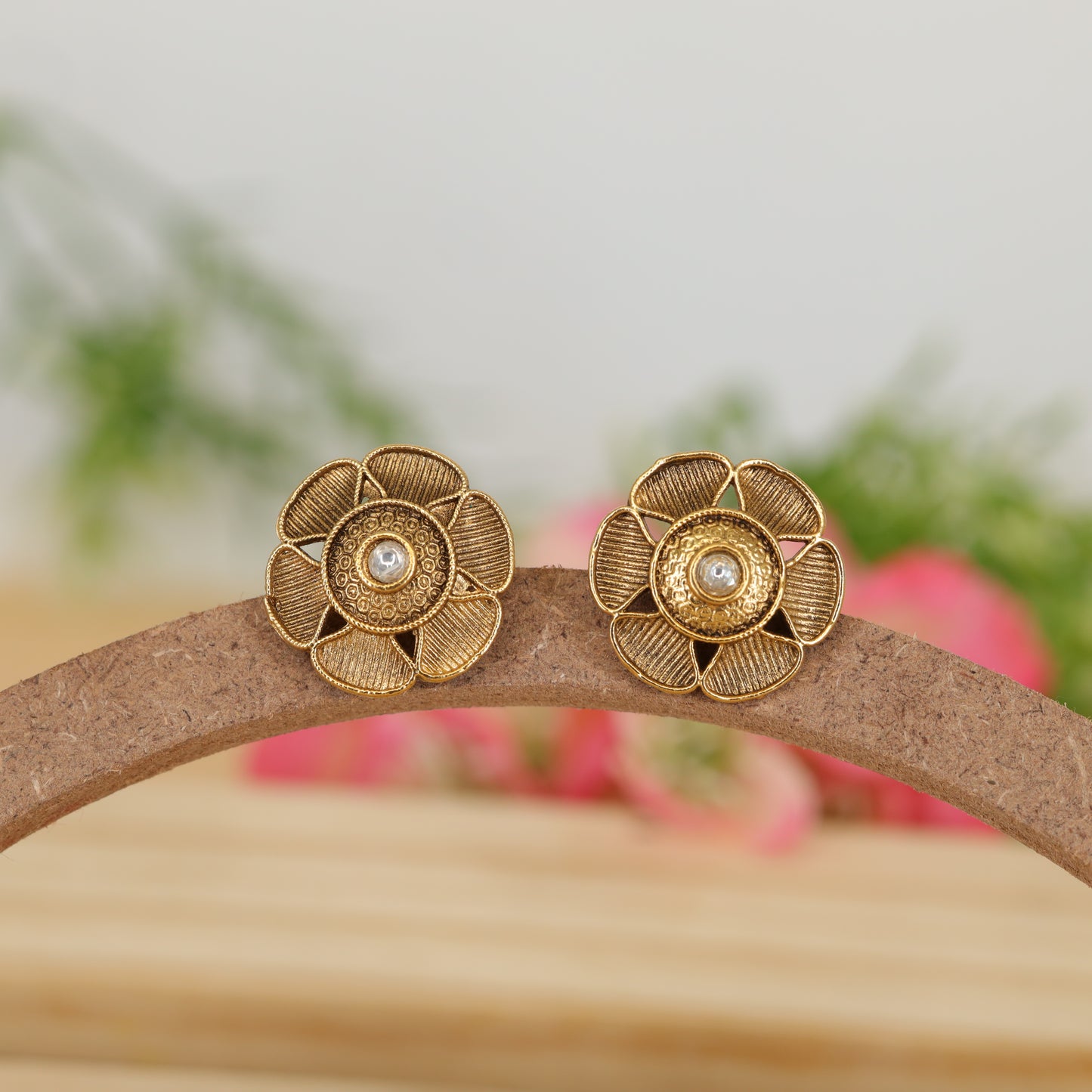 Divya Petal Mandala Stud Earrings with Radiating Filigree Design