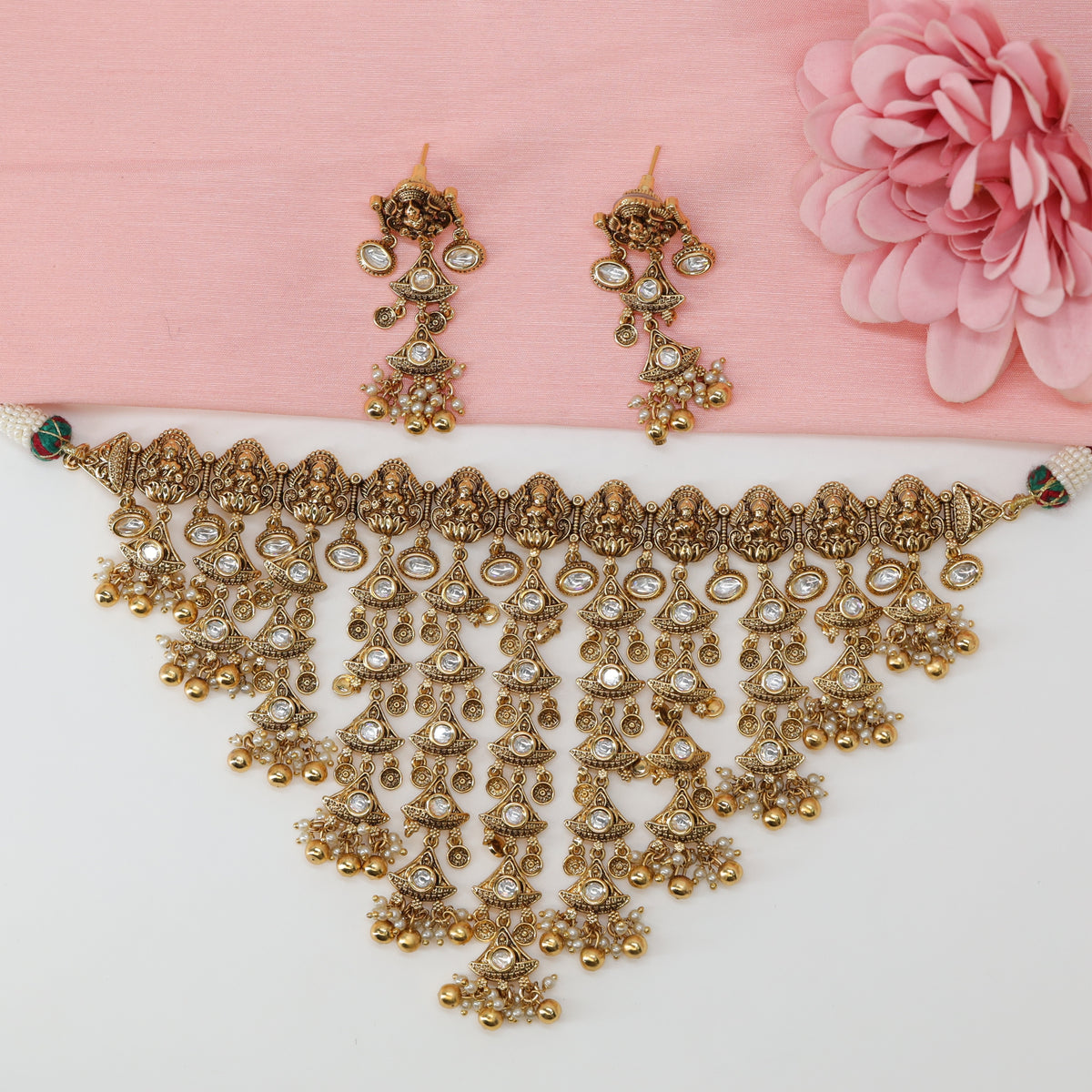 Bhavapriya Ratna Jaal Collar with Raised Divinity Row and Tiered Drop Veil