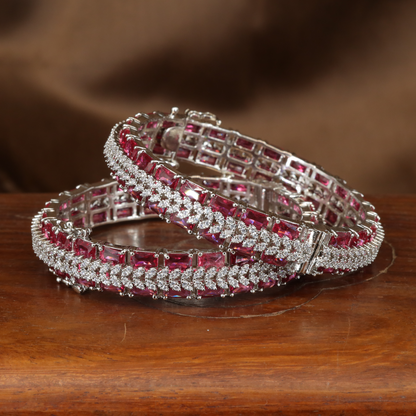 Sculpted Dual-Line Stonework Bangles with Geometric Panel Arrangement