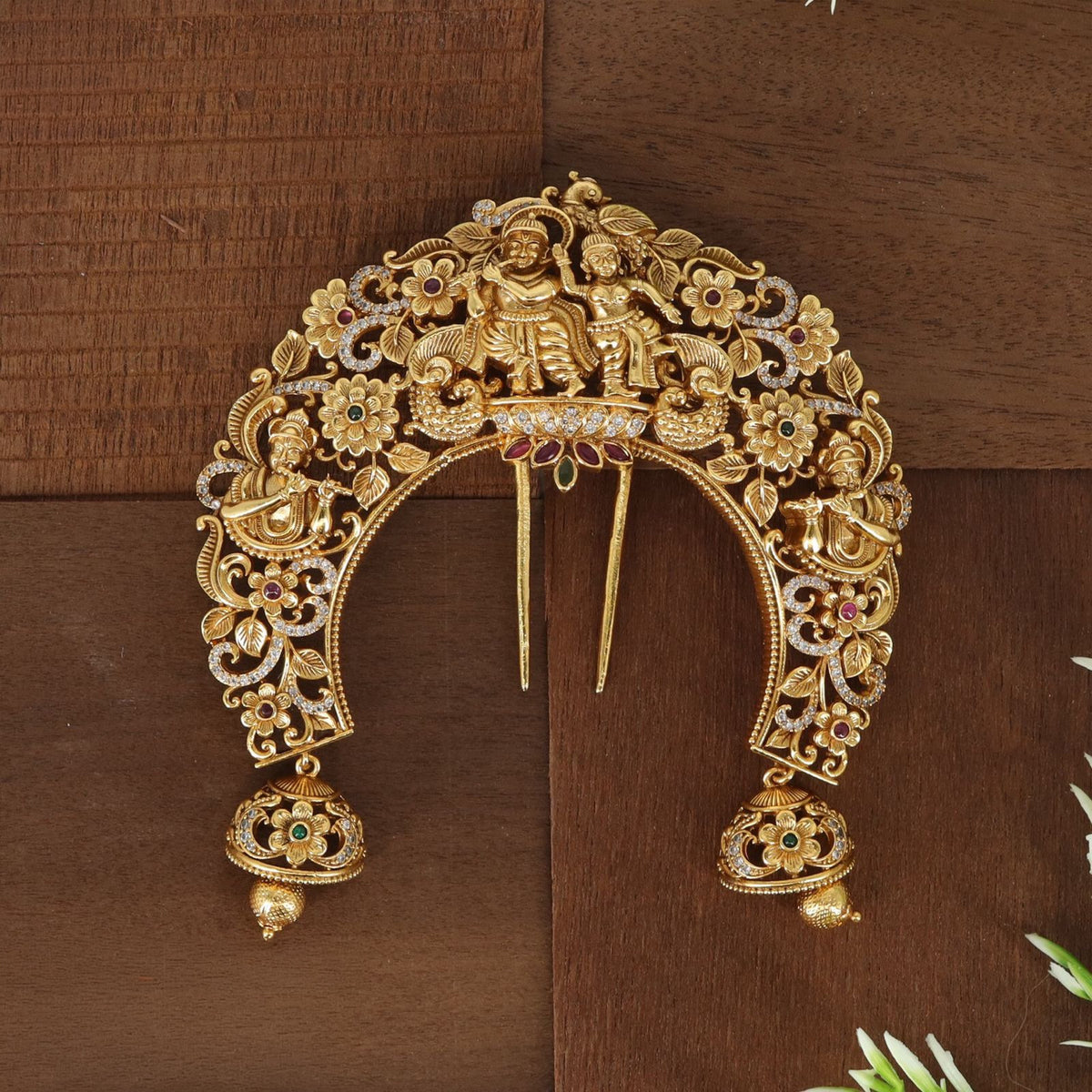 Antique Arch With Krishna Playing Flute And Radha